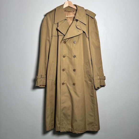 Vintage Long Cotton Blend Trench Coat with Nova Check Lining Sz 42 or Large - Picture 2 of 10